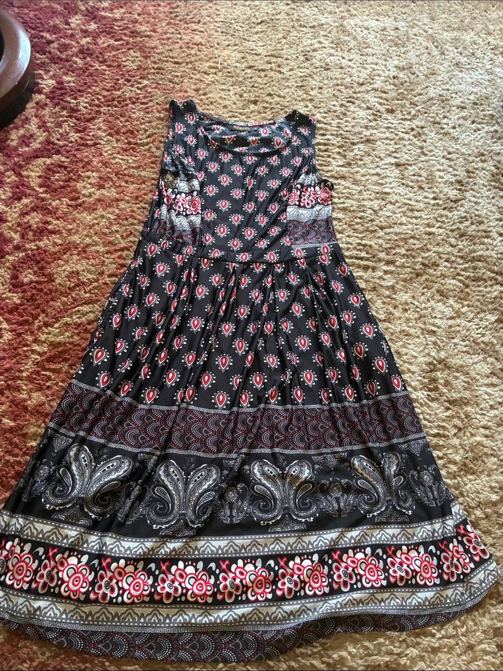Reborn Black and Red Paisley Border Sleeveless Dress